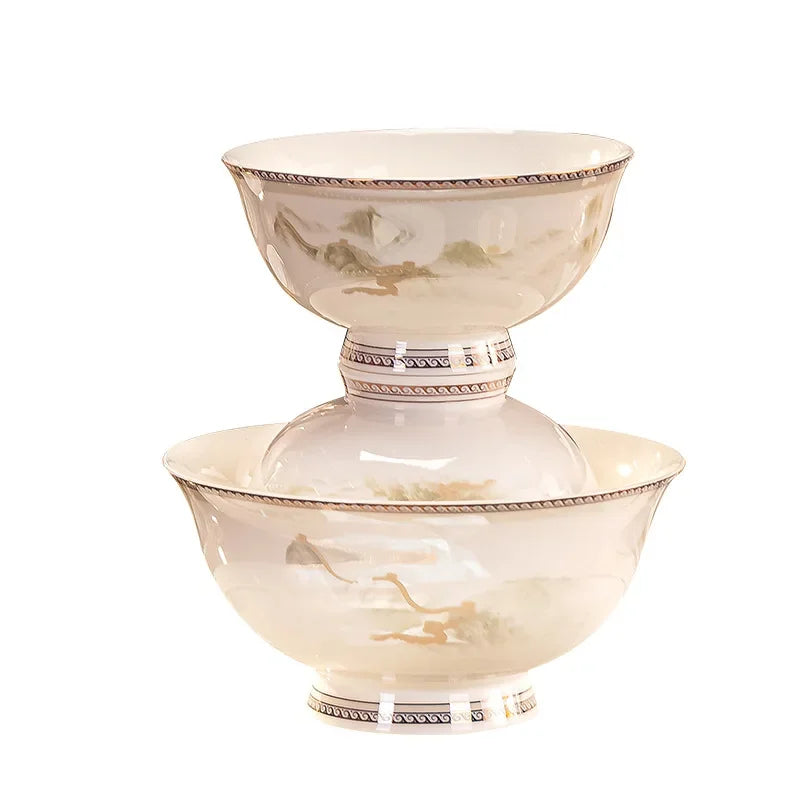 Tableware, Jingdezhen Ceramic Bowl and Dish Set, Housewarming Gift, Bone Ceramic Bowl and Plate for Household Use |...
