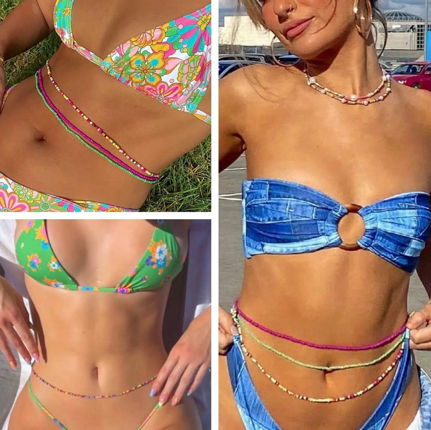 8PCS African Waist Beads for Women Teen Girls Elastic Layered Belly Bead Body Chain Waist Beads Pack Colorful Waist Jewelry - Kimlud