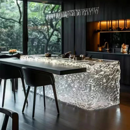 Modern light luxury home villa bar luminous island table custom transparent resin crystal bar glacier art tea table
