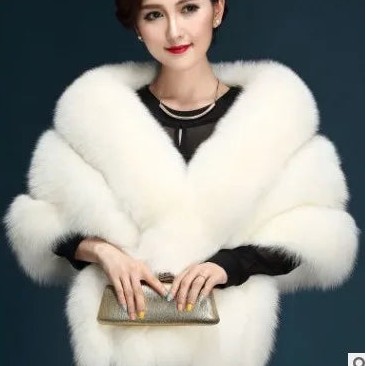 Faux Fur Fox Women Coats Shawl Cloak Coat Thick Open Stitch Elegant Maxi Warm Wedding Work Thick Outerwear Autumn Winter