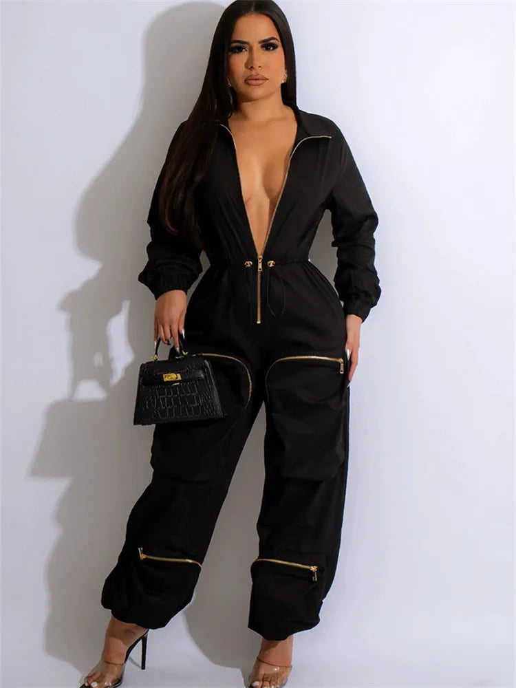 Wmstar Women Jumpsuit S-2XL Solid One Piece Outfits Zipper Cargo Bodysuit Fashion New in Fall Clothes Wholesale Drop Shipping - Kimlud