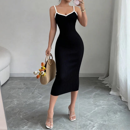 Women's Pink Spaghetti Strap Sleeveless Stretchy Sundress Knit Bodycon Midi Dress Sexy Summer Beach Vacation Party Long...