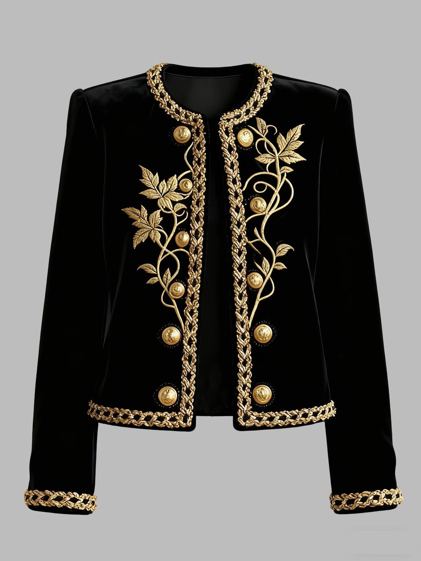 Modigirl Woman Fall Winter Gold Embroidered Jackets 2025 New Velvet Long Sleeve Round Neck Button Christmas Holiday Ladies Coat