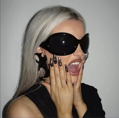 Motorcycle Fashion Brand Y2K Punk Sunglasses Goggle New Women Men Oval Sports Sun Glasses Female Oversized Driving Goggles - Kimlud