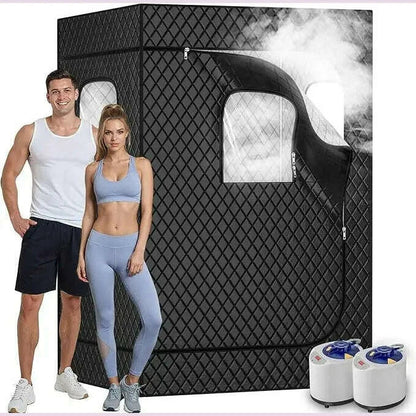 2 Person Portable Steam Sauna for Home, 1 or 2 Person Full Body Sauna Tent with 2 Foldable Chairs,9 Levels of Sauna Box with Rem