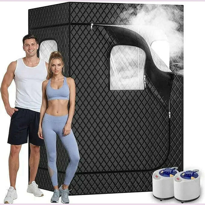 2 Person Portable Steam Sauna for Home, 1 or 2 Person Full Body Sauna Tent with 2 Foldable Chairs,9 Levels of Sauna Box with Rem