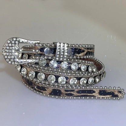 Sexy Leopard Rhinestone Belt Women's Bling Belt Punk Y2k Metal Buckle Sequin Belts Pu Fashion Waistband Jeans Pants...