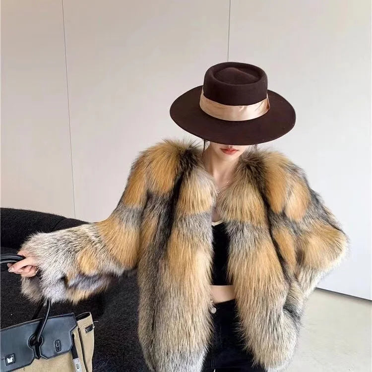 High-end Rare Gold-edged Fox Fur Fur Coat Women's Coat Internet Celebrity New Year Winter Fur Coat