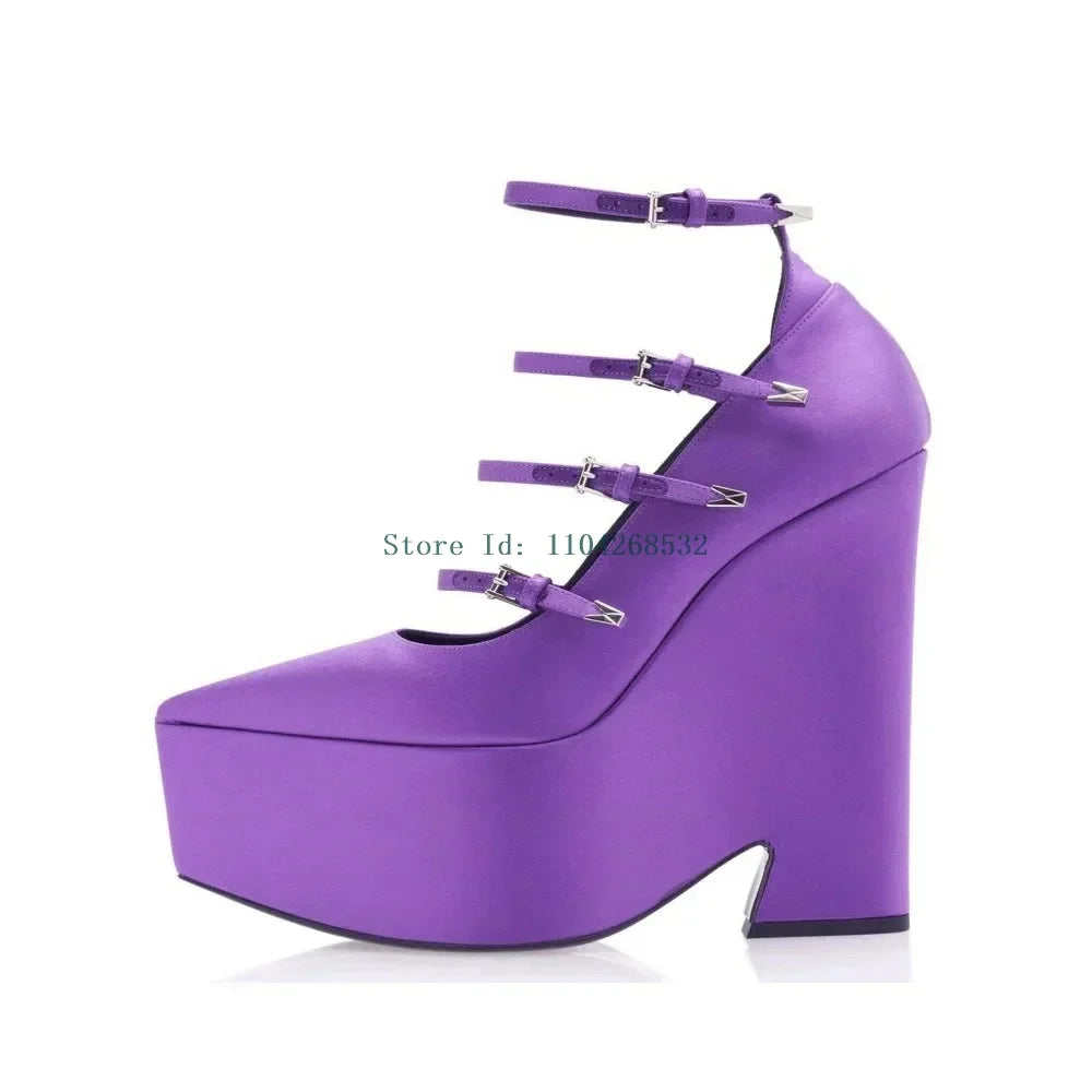 Platform Strange Style Multi Strap Pumps Sexy Pointed Toe Solid Patent Leather New Arrivlas Fashion Women Modern Shoes