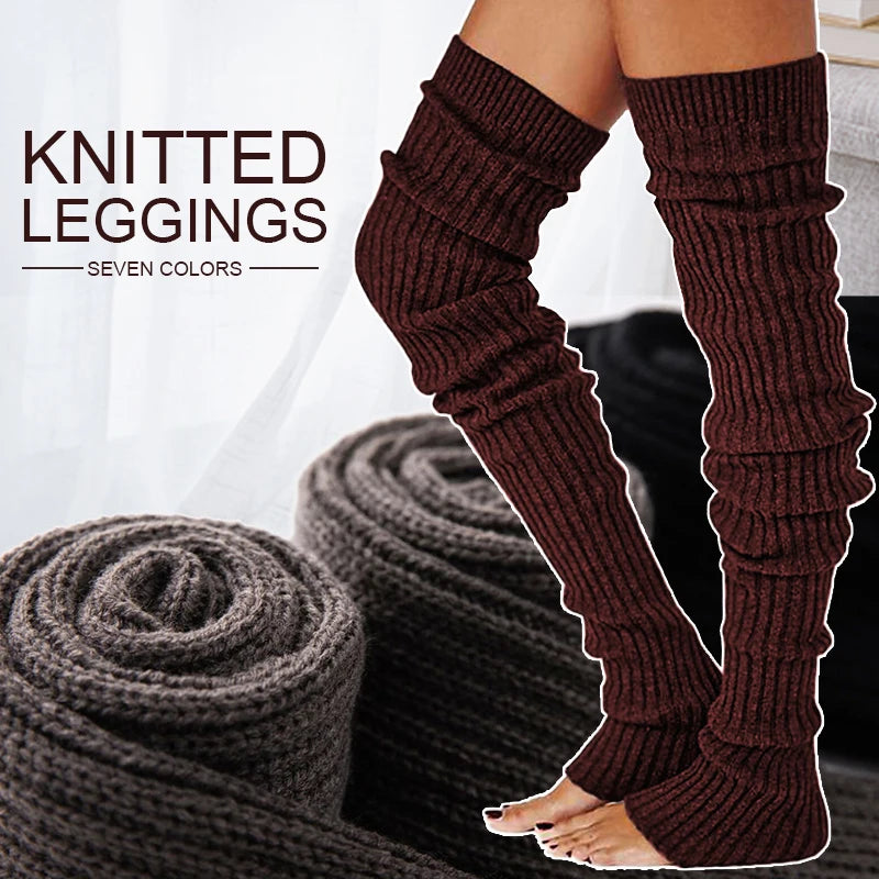 Women Winter Warm Leg Warmers Knee High Socks Girl Boot Topper Sock Warm Foot Cover Skinny Stockings Knitted Crochet Long Socks - Kimlud
