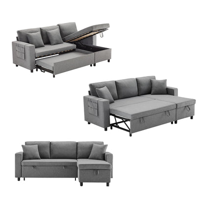 PINGGO L-Shape Sofa Bed with Sleeping Function, Convertible Armchair with Storage & Pocket Storage, Left Right Interchangeable - Kimlud