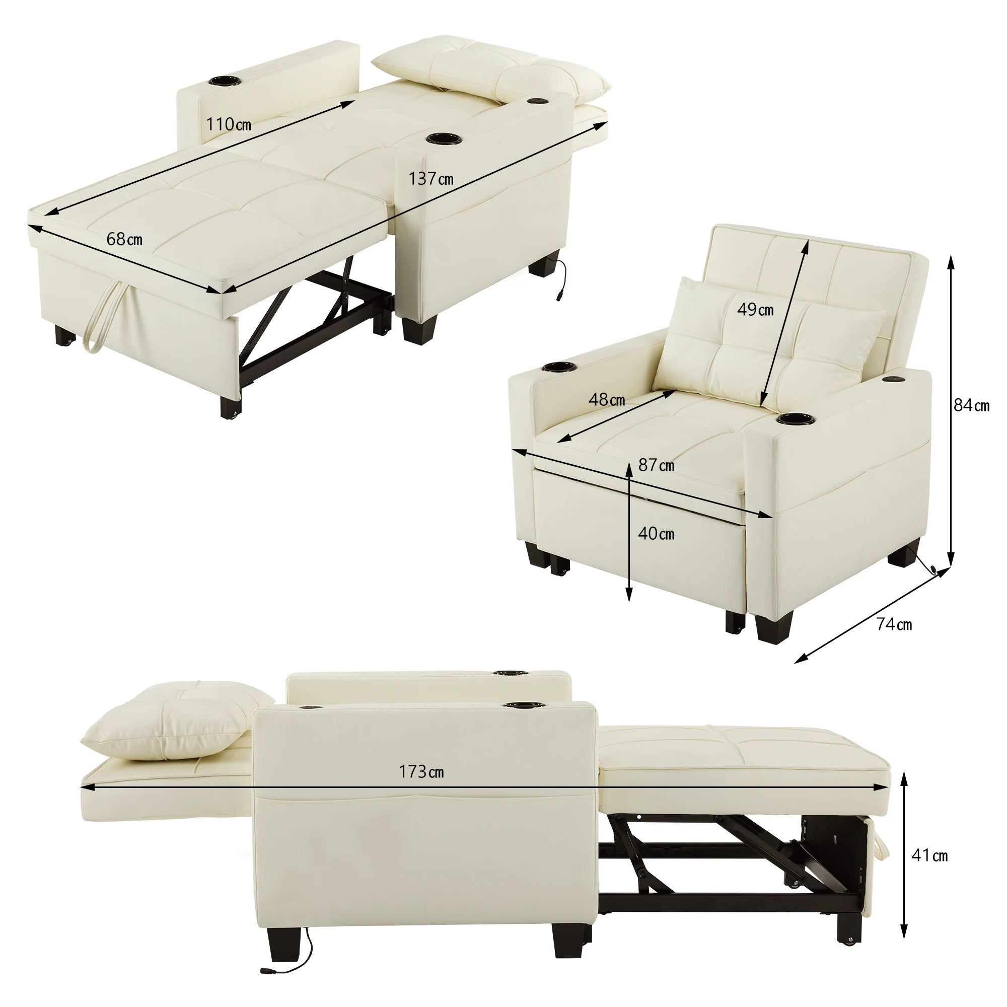 HOUSE SPOLE with Cup Holder & USB,Relax armchair Loung armchair with USB & Pillow - Kimlud