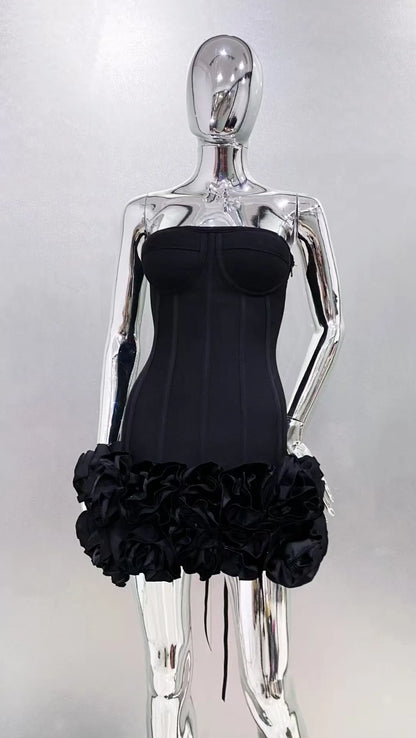 2025 Stereoscopic Flowers Laceing Strapless Red Bandage Mini Evening Dress Sweet Woman Birthday Party Dress Performance...
