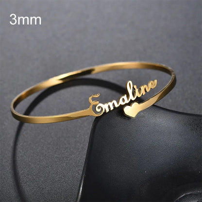 18k Custom Engraved Bracelet Numeral Name Message Bangle Titanium Steel Gold Silver Adjustable Women's Cuff Mother's Day Gift