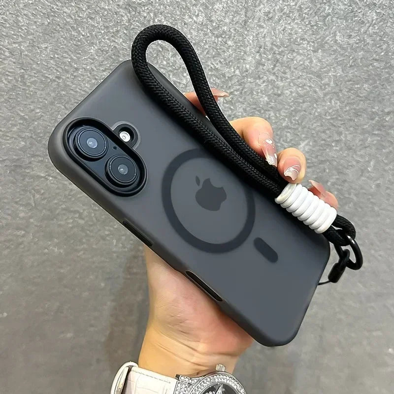 For Magsafe Candy Color Contrast Lanyard Case For iPhone 16 15 17 Pro Max 14 Plus 11 12 13 16e Hand Wrist Strap Matte Soft Cover - Kimlud
