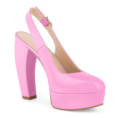 Onlymaker Women Round Toe Platform Patent Leather Chunky Heel Pumps High Heeled  Office Dress Classic Pumps Heels