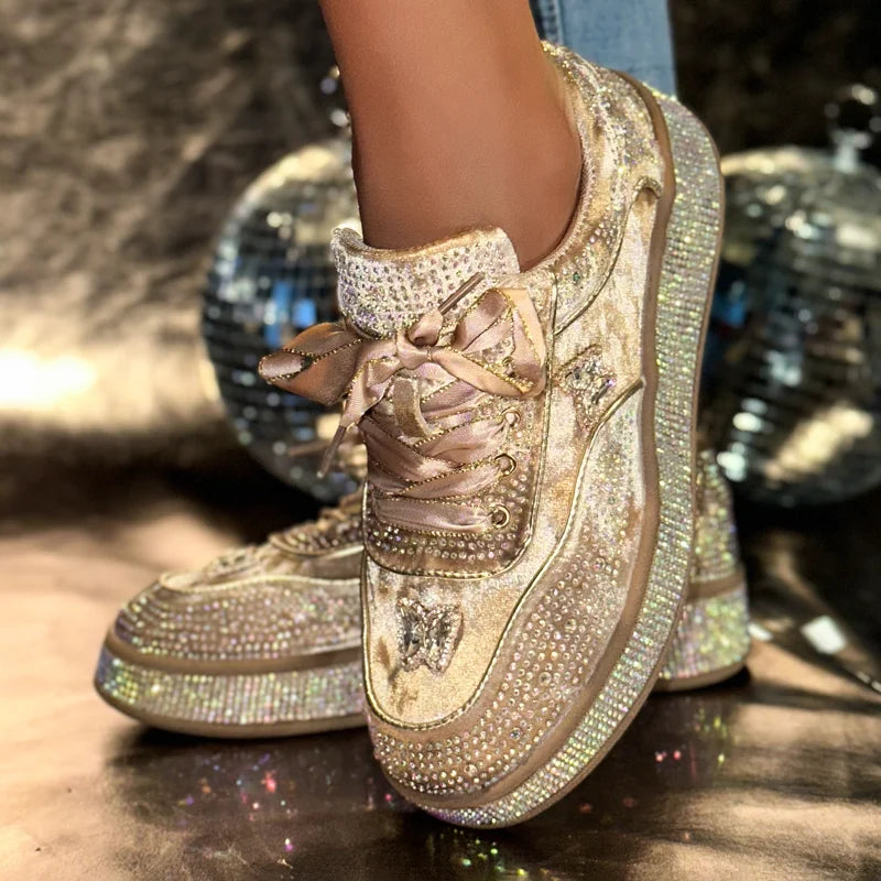 Luxury Suede Flat Sneakers Outdoor Platform Female Casual Shoes Women Fashion Designer Rhinestone Ladies Shoes Zapatos De Mujer