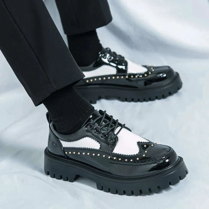 Men Casual Office Business Formal Oxford Thick Bottom Dress Shoes Men Gentleman Outdoor Patent Leather Wedding Shoes Fashion
