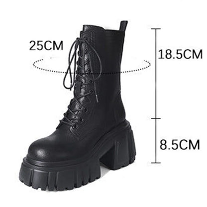 Women Punk Boots 8cm Platform Classic Versatile Design Shoes Leather Cool Boot Chunky High Quality Lace Up Casual Outdoor Shoes