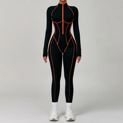 Yoga Bodysuits Women  Breathable Workout Sets Gym Clothes Push Up Fitness Running Sportwear Sexy Zipper Leggings Suit