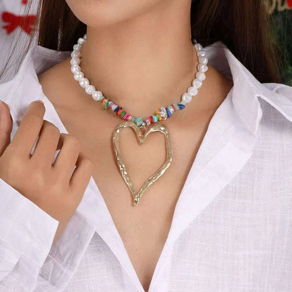 Exaggerated Hollow Big Heart Pendant Necklace for Women Girls CCB Ball Beads Necklace Party Club Punk Jewelry Gifts