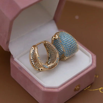 2025 Korean new design fashion jewelry 14K plated blue zircon large water drop earrings elegant women's daily work...