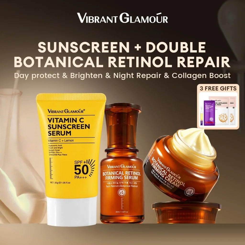 VIBRANT GLAMOUR Retinol Series 2.0 Formula Upgrade Vitamin C Sunscreen SPF 50+ SkinCare 3-Piece Set | Kimlud Premium Monitor