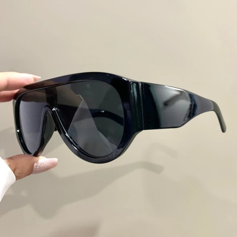 Retro Oversized Pilot Sunglasses Women Fashion Luxury Big Frame One Piece Gradient Green Sunglasses Round Classic Thick Shades - Kimlud
