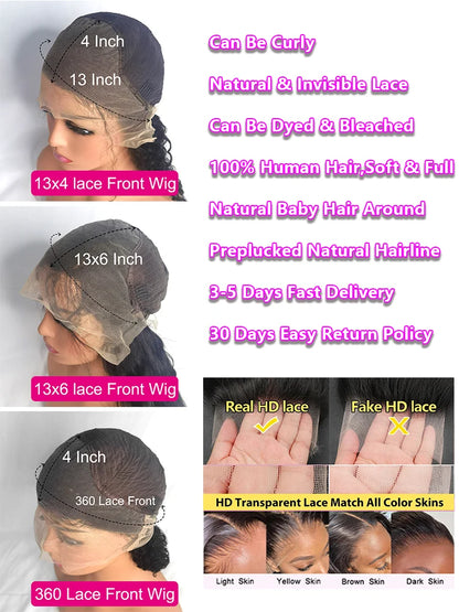 40 Inch 13X6 HD Transparent Body Wave Lace Frontal Wig Loose Wave 13x4 HD Pre Plucked Lace Front Human Hair Wig For...