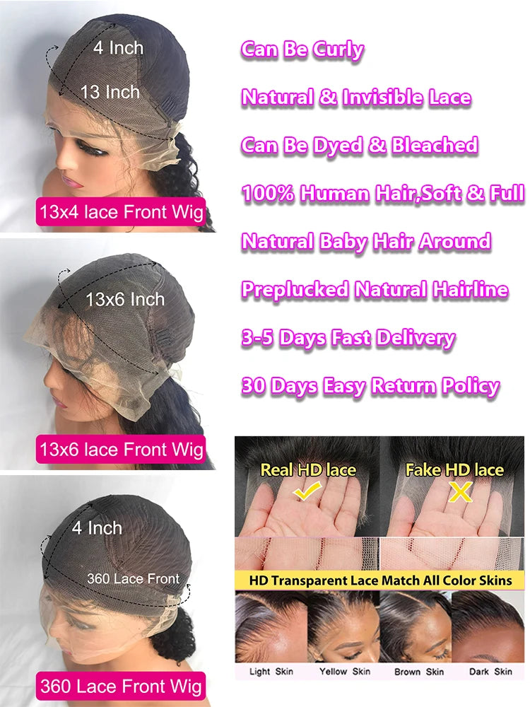 40 Inch 13X6 HD Transparent Body Wave Lace Frontal Wig Loose Wave 13x4 HD Pre Plucked Lace Front Human Hair Wig For...