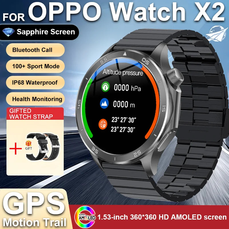 2025 NEW OPPO WANCH X2 MAX Outdoor Sports Men SmartWatch GPS Motion Trajectory Compass AMOLED Screen IP67 Waterproof Smart Watch