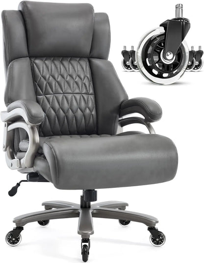 400lbs Office Chair- Adjustable Lumbar Support Quiet Rubber Wheels Heavy Duty Metal Base,High Back Large Executive Computer Desk