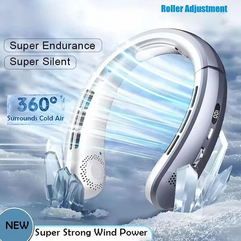 8000mAh USB Hanging Neck Fan Portable Bladeless Mini Rechargeable Mute LED Digital Display Electric Air Cooler Handheld - Kimlud