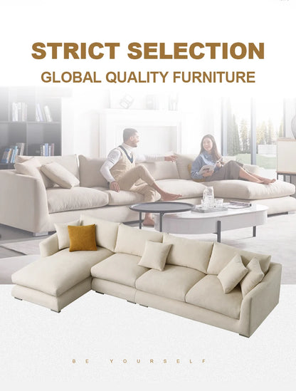 Cloud Down Filled Chaise Sofa Living Room Sofa L-shaped Recliner Sofa Comfortable Cloud Sofa Linen Sofa Removable...