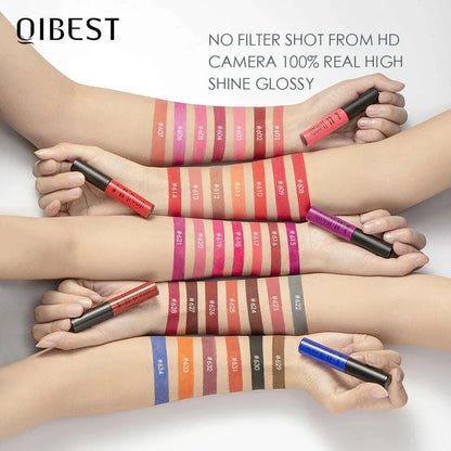 QIBEST Brand 34 Colors Waterproof Matte Nude Lipstick Lipkit Pigment Dark Red Black Long Lasting Lip Gloss Women Makeup Lipgloss