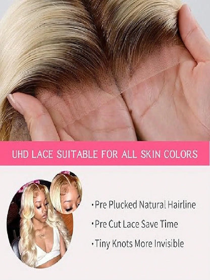 250% Density Ombre Blonde Lace Front Wig Human Hair Brazilian Human Hair For Women 13x4 HD Transparent Deep Wave Lace...