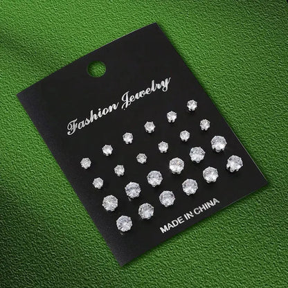 12 Pairs Set Stainless Steel Stud Earrings with Gemstone Buds Round Earrings Unisex Fashion Jewelry Gifts | Kimlud...
