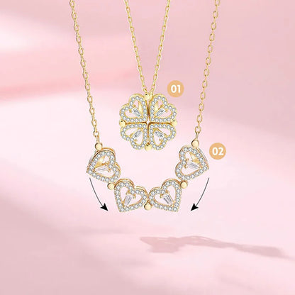 1pc Heart Shaped Four Leaf Clover Pendant Necklace Jewelry Zircon Women Love Clavicle Chain Gifts Openable ChokerJewelry