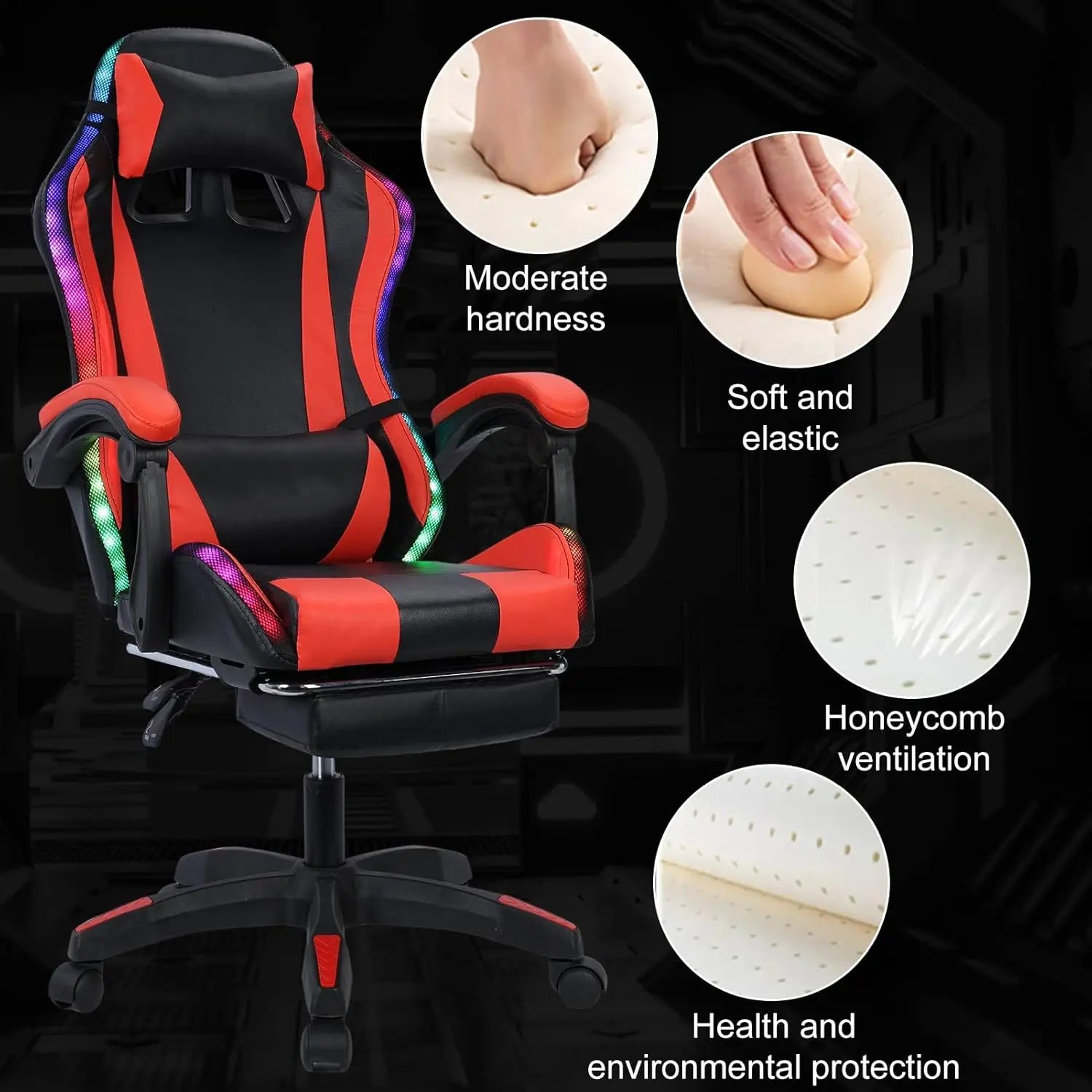 Gaming Chair with Bluetooth Speakers and Led Lights, Massage Gamer Chair with Footrest High Back and Lumbar, Customized