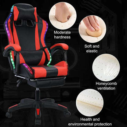 Gaming Chair with Bluetooth Speakers and Led Lights, Massage Gamer Chair with Footrest High Back and Lumbar, Customized