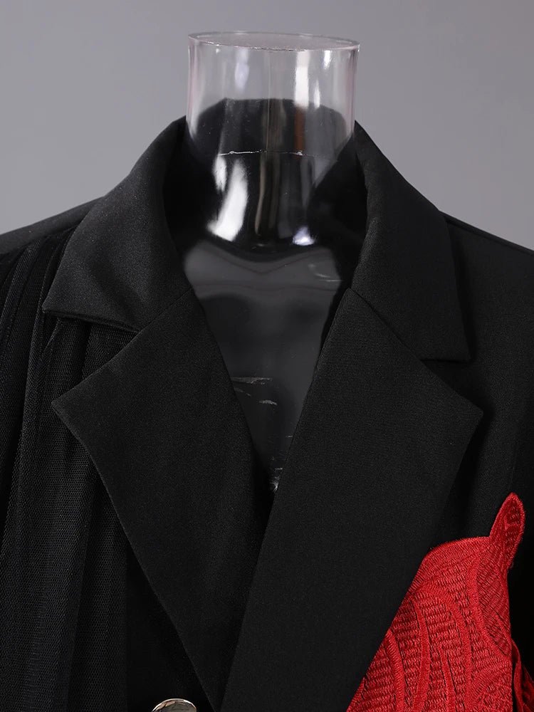 [EAM] Women Black Mesh Irregular Fish Spliced Big Size Blazer New Lapel Long Sleeve Jacket Fashion Spring Autumn 2025...