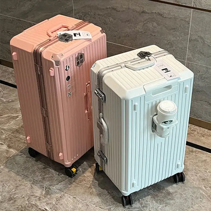 Large Capacity Travel Luggage Aluminum frame Suitcase pull rod Case 24/28/32 " with Cup Holder Travel Case Combination box - Kimlud