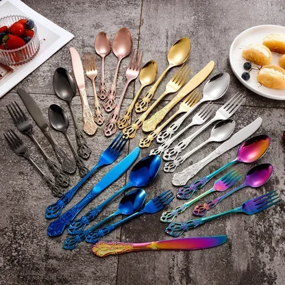 Golden Stainless Steel Cutlery Set Royal European Spoon Fork Complete Tableware Retro Design Dishwasher Safe Elegant...