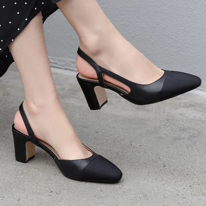 LeShion Of Chanmeb 33-43 Women Luxury Brand Designer Shoes Woman High Heeled Genuine Leather Slingbacks Beige Nude Pumps Classic - Kimlud
