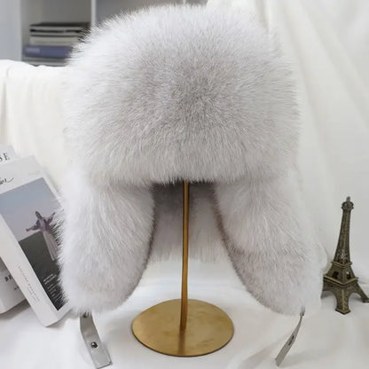 New Winter Men's 100% Real Silver Fox Fur Bomber Hat Raccoon Fur Ushanka Cap Trapper Russian Man Ski Hats Caps Real Leather Top - Kimlud
