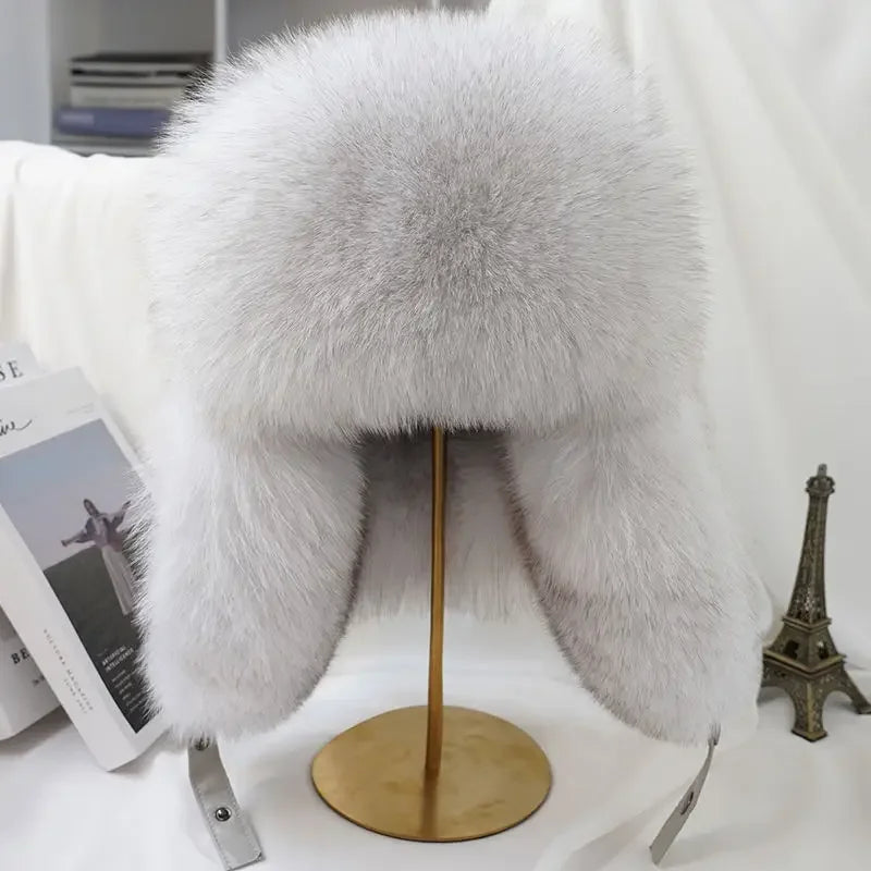 New Winter Men's 100% Real Silver Fox Fur Bomber Hat Raccoon Fur Ushanka Cap Trapper Russian Man Ski Hats Caps Real Leather Top - Kimlud