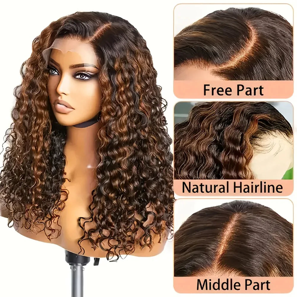 1B/30 Highlight Ombre Lace Front Wig Human Hair 200 Density Deep Wave 13x6 HD Transparent Lace Frontal Wigs Human Hair For Women