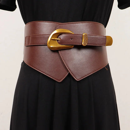 [EAM] Pu Leather Black Irregular Vintage Wide Belt Personality Women New Fashion Tide All-match Spring Autumn 2025 1DJ0855