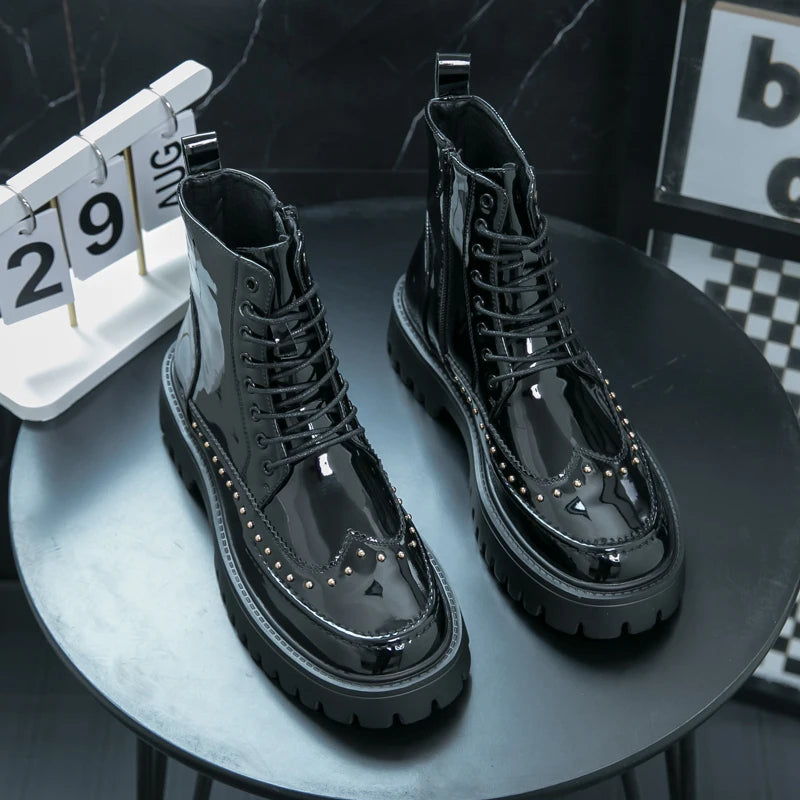 Autumn Men Platform Boots Casual Genuine Leather Shoes Personalized Design Motorcycle Boots Thick Sole Sneakers Party...