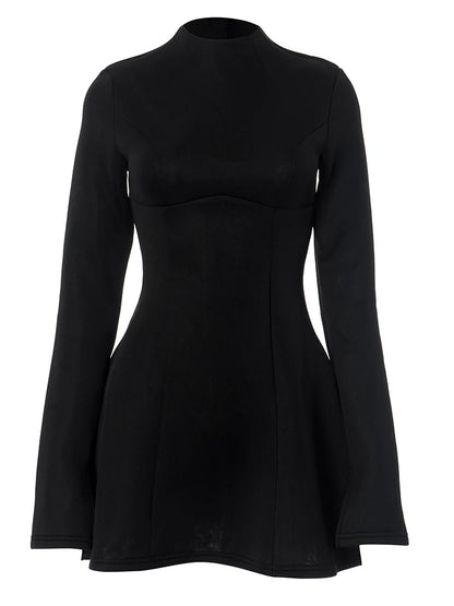 Women's New in dress novelty 2025 long sleeve Short dresses elegant party Casual Simple solid white black fashion Backless skirt - Kimlud